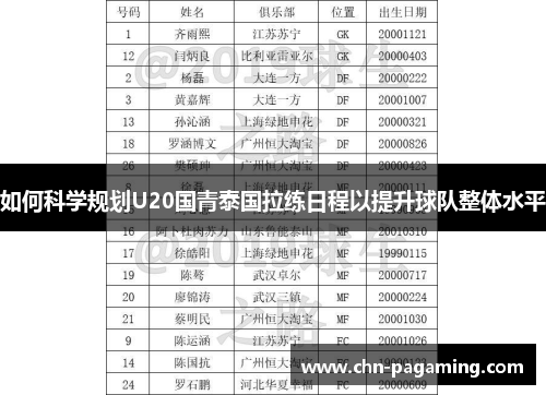 如何科学规划U20国青泰国拉练日程以提升球队整体水平